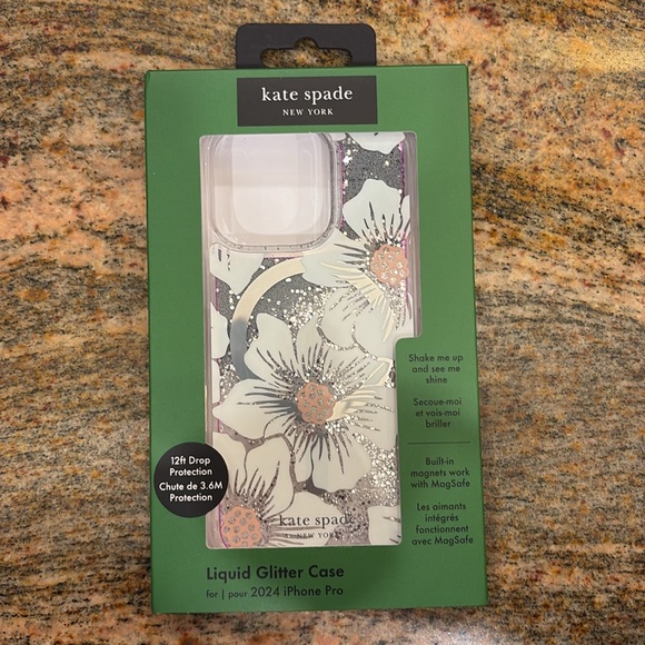 kate spade new york Liquid Glitter Hollyhock Floral MagSafe iPhone 16 PRO NWT - Picture 2 of 7